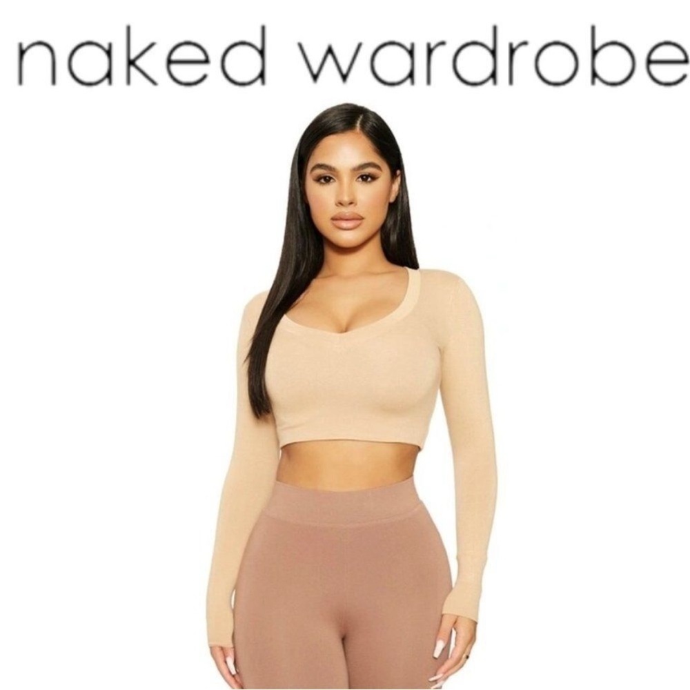 Naked Wardrobe Beige Long Sleeve Bodysuit